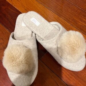 Cozy Beige Pom-Pom Slippers